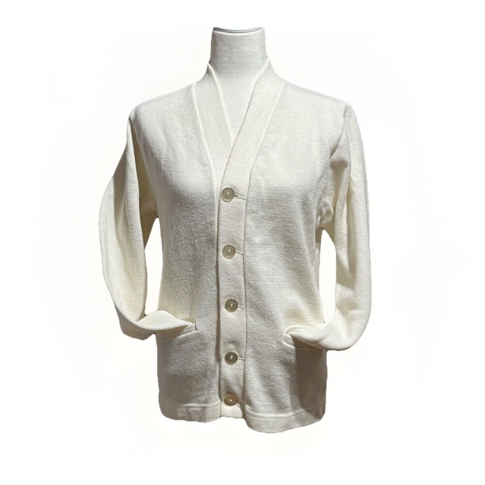 1950-60’s Cheerleader Supply Co White/Cream Varsity Cardigan Sweater USA Large